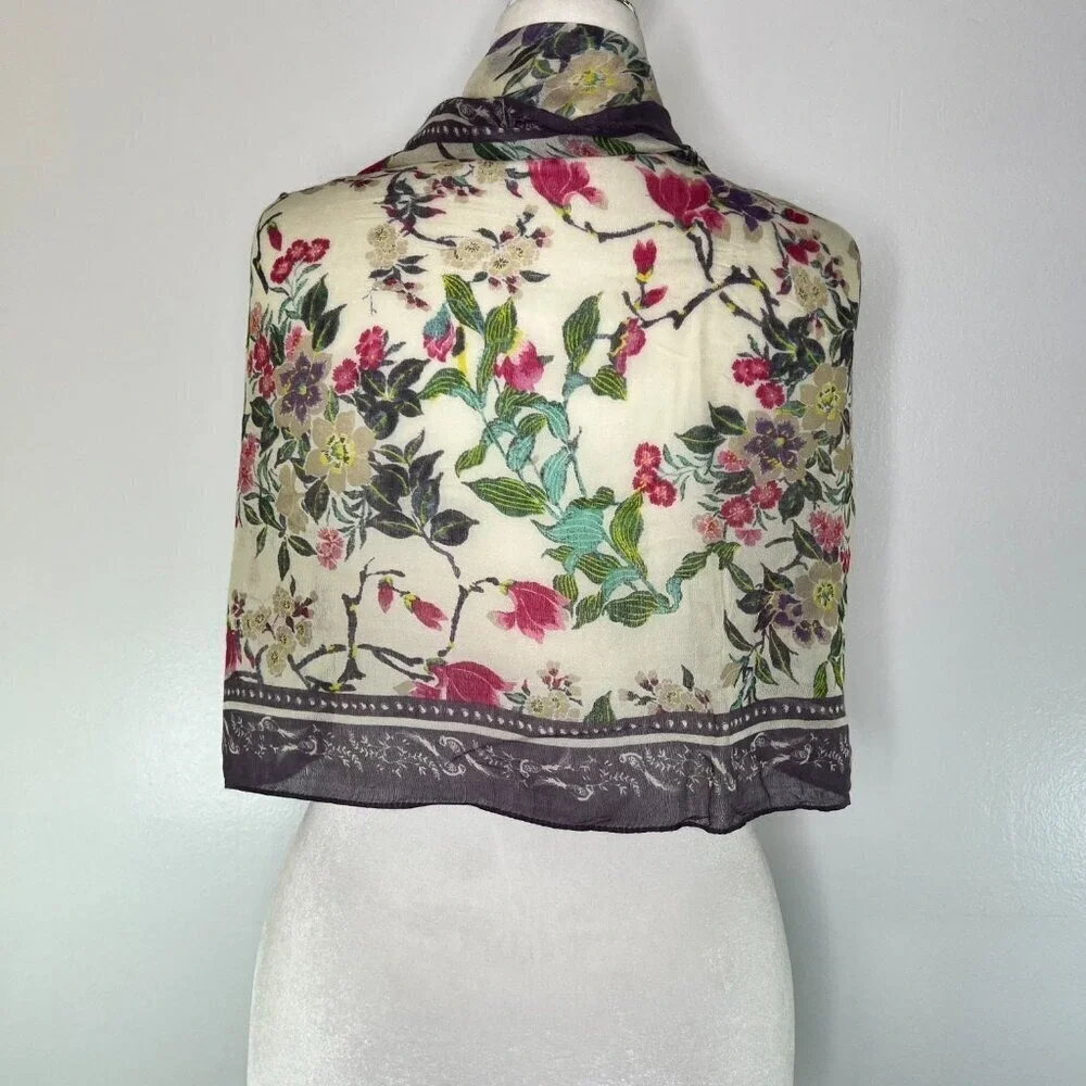 M & S Scarf Wrap Women's Floral Vines Lightweight Sheer Rectangle Coverup Beachy